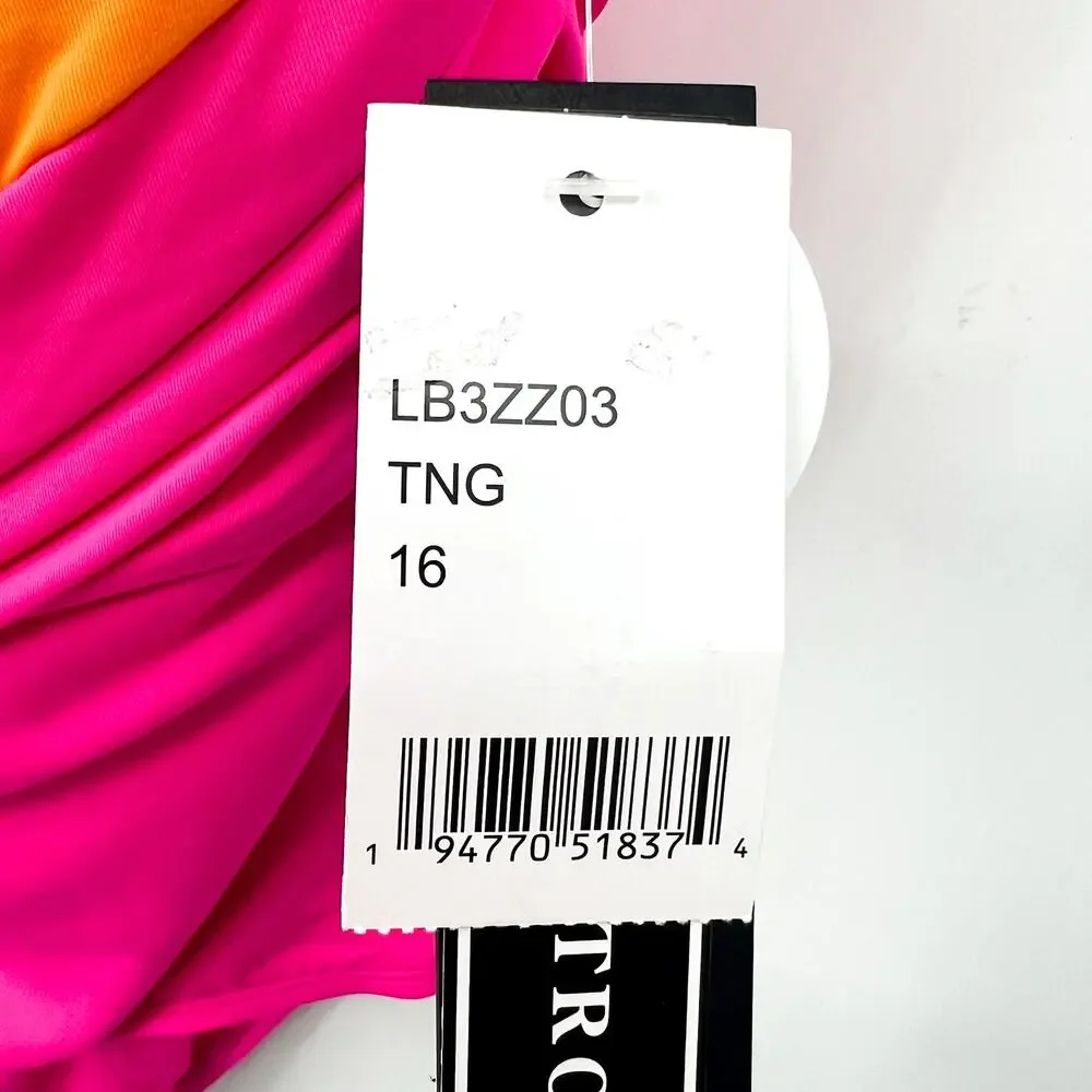 LA BLANCA Island Goddess One-Shoulder One-Piece Size 16 Pink Orange NWT